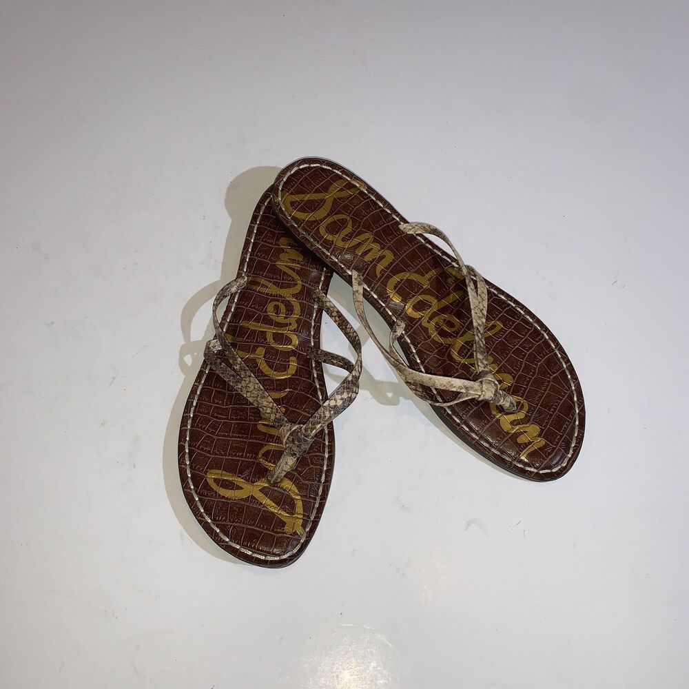 Sam Edelman Gerianne Sandals Womens Size 9.5 Brown Snake Strappy Thong Flats
